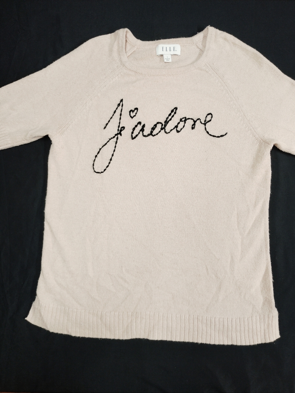 ELLE Pale Blush 'J'adore' Crewneck Sweater